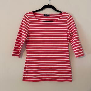 Saint James Red & White Stripe Nautical Boat Neck 3/4 Sleeve Top Size 6 XS